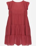 defox Rochie roz închis cu Mânecă Scurtă și Volane Decorative cu Croi Evazat Vetesa