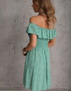defox Rochie Stil Spaniol Verde Florală din bumbac cu elastic în talie Nevima