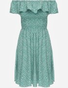 defox Rochie Stil Spaniol Verde Florală din bumbac cu elastic în talie Nevima