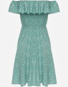 defox Rochie Stil Spaniol Verde Florală din bumbac cu elastic în talie Nevima
