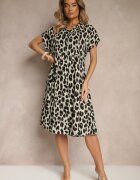 defox Rochie tip cămașă Bej-Negru din bumbac cu imprimeu leopard Iffiera