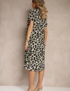 defox Rochie tip cămașă Bej-Negru din bumbac cu imprimeu leopard Iffiera