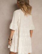 defox Rochie tip cămașă Evazată Bej deschis din Bumbac Decorată cu Broderie și Volane Filarosa