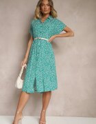 defox Rochie tip cămașă verde închis din bumbac cu flori cu croială evazată Sarilon