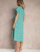 defox Rochie tip cămașă verde închis din bumbac cu flori cu croială evazată Sarilon