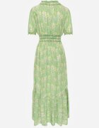defox Rochie Trapez Verde deschis din Bumbac cu Mâneci Bufante Volan și Elastic în Talie Vimayana