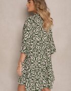 defox Rochie verde de bumbac cu croi evazat cu imprimeu etnic Zalivine