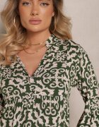 defox Rochie verde de bumbac cu croi evazat cu imprimeu etnic Zalivine