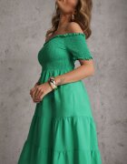 defox Rochie Verde de vară din bumbac stil spaniol cu volane evazate Lorania