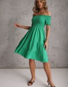 defox Rochie Verde de vară din bumbac stil spaniol cu volane evazate Lorania