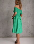 defox Rochie Verde de vară din bumbac stil spaniol cu volane evazate Lorania