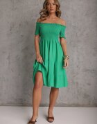defox Rochie Verde de vară din bumbac stil spaniol cu volane evazate Lorania