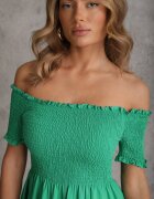 defox Rochie Verde de vară din bumbac stil spaniol cu volane evazate Lorania
