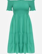 defox Rochie Verde de vară din bumbac stil spaniol cu volane evazate Lorania