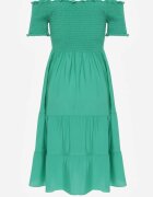 defox Rochie Verde de vară din bumbac stil spaniol cu volane evazate Lorania