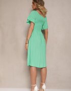 defox Rochie Verde deschis Cloș din Bumbac cu Mâneci bufante la umeri și Elastic la bust Norlio