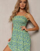 defox Rochie verde deschis din Bumbac cu Bretele Subțiri cu Elastic în Talie Tessinia