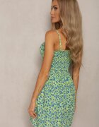 defox Rochie verde deschis din Bumbac cu Bretele Subțiri cu Elastic în Talie Tessinia