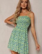 defox Rochie verde deschis din Bumbac cu Bretele Subțiri cu Elastic în Talie Tessinia