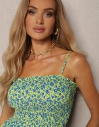 defox Rochie verde deschis din Bumbac cu Bretele Subțiri cu Elastic în Talie Tessinia