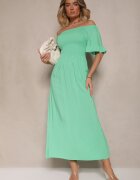 defox Rochie Verde deschis Evazată Spaniolă din bumbac cu parte superioară elastică Maissa