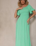 defox Rochie Verde deschis Evazată Spaniolă din bumbac cu parte superioară elastică Maissa