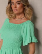 defox Rochie Verde deschis Evazată Spaniolă din bumbac cu parte superioară elastică Maissa