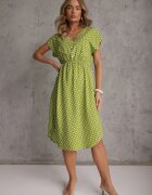 defox Rochie Verde deschisă din Bumbac cu croială evazată cu elastic în talie Emilla