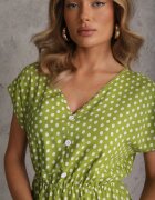 defox Rochie Verde deschisă din Bumbac cu croială evazată cu elastic în talie Emilla
