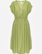 defox Rochie Verde deschisă din Bumbac cu croială evazată cu elastic în talie Emilla