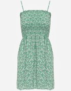 defox Rochie Verde din Bumbac cu Bretele cu Fustă Cloș și cu Partea Superioară Încrețită Risetto