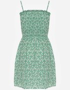 defox Rochie Verde din Bumbac cu Bretele cu Fustă Cloș și cu Partea Superioară Încrețită Risetto