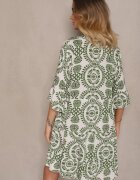 defox Rochie Verde din Bumbac cu Croi Evazat Decorată cu Nasturi Janivra