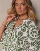 defox Rochie Verde din Bumbac cu Croi Evazat Decorată cu Nasturi Janivra