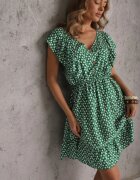 defox Rochie Verde din Bumbac cu Croială Cloș cu Nasturi cu Imprimeu Floral Roniva
