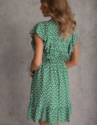 defox Rochie Verde din Bumbac cu Croială Cloș cu Nasturi cu Imprimeu Floral Roniva