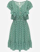 defox Rochie Verde din Bumbac cu Croială Cloș cu Nasturi cu Imprimeu Floral Roniva