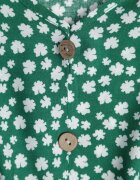 defox Rochie Verde din Bumbac cu Croială Cloș cu Nasturi cu Imprimeu Floral Roniva