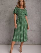 defox Rochie Verde din bumbac cu croială evazată cu buline Tolimirae