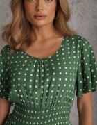 defox Rochie Verde din bumbac cu croială evazată cu buline Tolimirae