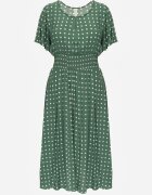 defox Rochie Verde din bumbac cu croială evazată cu buline Tolimirae