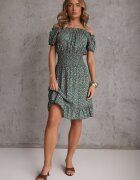 defox Rochie Verde din Bumbac cu elastic în talie stil spaniol Jazmi