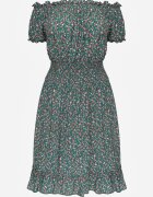 defox Rochie Verde din Bumbac cu elastic în talie stil spaniol Jazmi