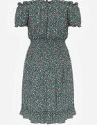 defox Rochie Verde din Bumbac cu elastic în talie stil spaniol Jazmi
