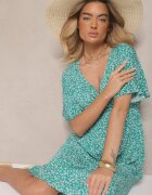 defox Rochie Verde Evazată De bumbac Cu imprimeu floral Ezrive