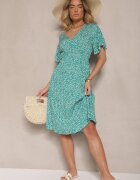defox Rochie Verde Evazată De bumbac Cu imprimeu floral Ezrive