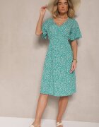 defox Rochie Verde Evazată De bumbac Cu imprimeu floral Ezrive