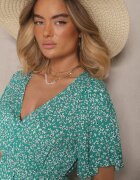 defox Rochie Verde Evazată De bumbac Cu imprimeu floral Ezrive
