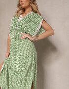 defox Rochie Verde Evazată din Bumbac Cu Dantelă Lanadria