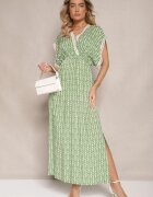 defox Rochie Verde Evazată din Bumbac Cu Dantelă Lanadria